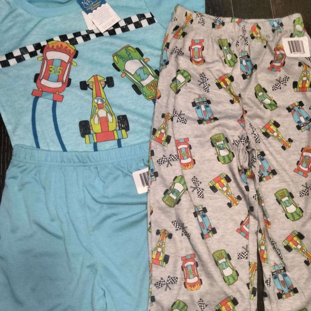 Kids Racing Car Flame Resistant Pajama Set - Blue and Gray